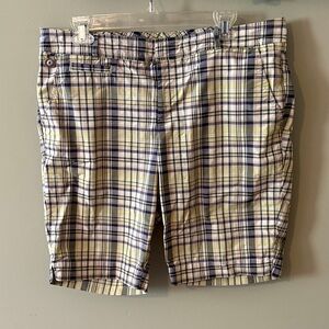 Dockers Women's Plaid Bermuda Shorts in Yellow and Navy